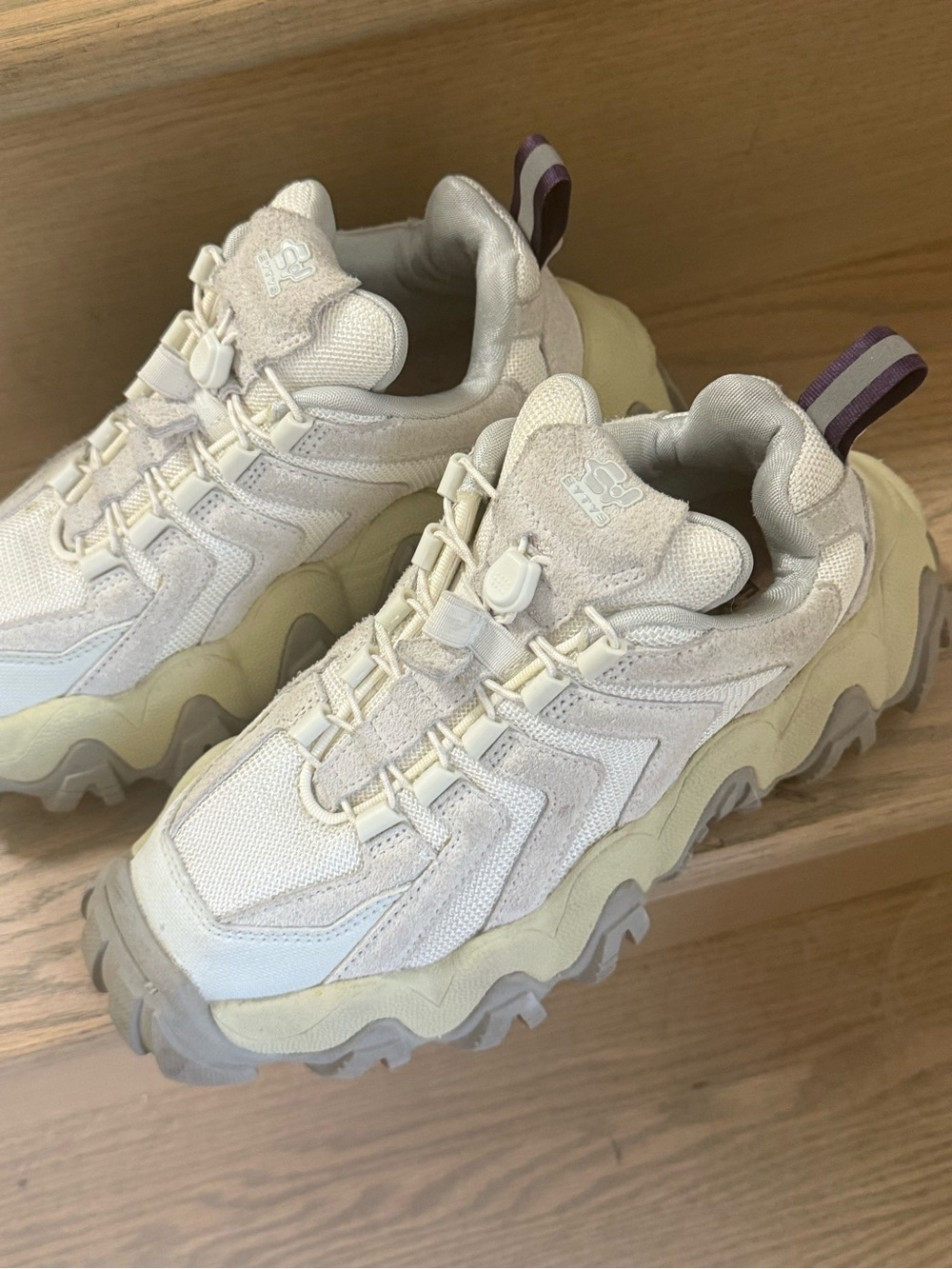 Women's Chunky Trail Sneakers in Cream with Purple Accent